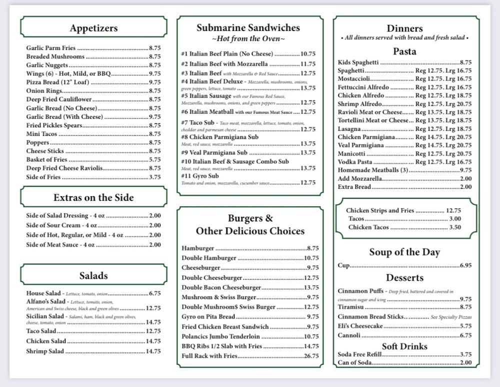 Alfano's Pizza of Ottawa Menu image 1
