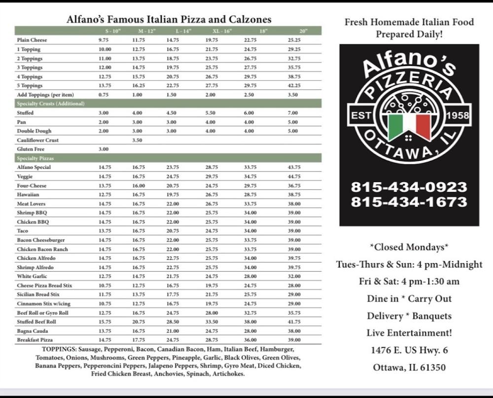 Alfano's Pizza of Ottawa Menu image 2